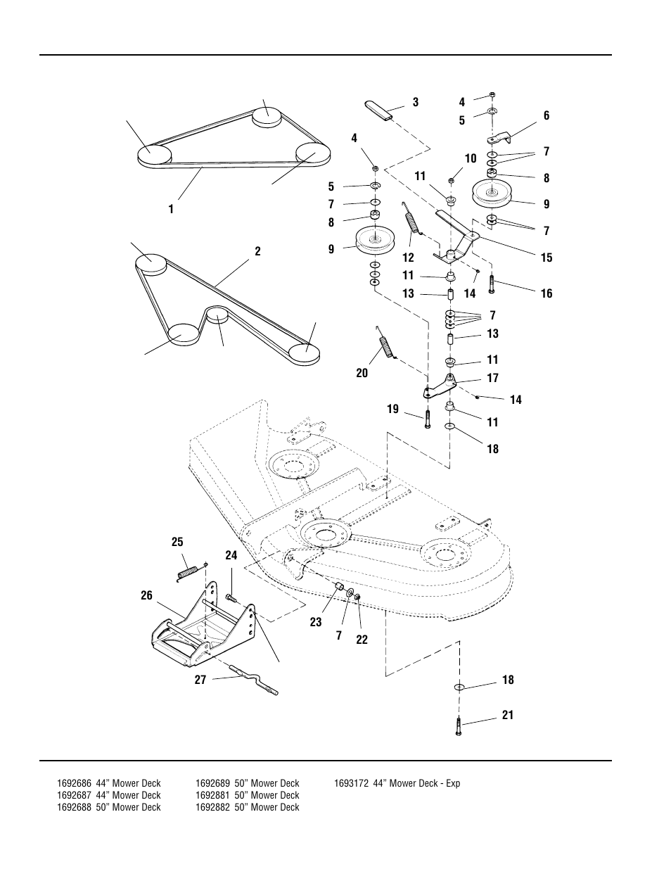 44” & 50” mower decks - clutch & support | Simplicity LANDLORD 2700 User Manual | Page 56 / 68
