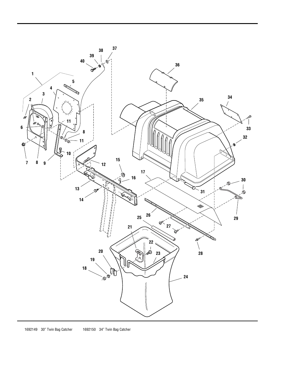 30” & 34” twin bag catchers - covered bag | Simplicity CORONET 400 User Manual | Page 70 / 78
