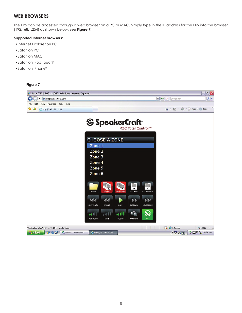 Web browsers | SpeakerCraft Web Server ERS-1.0 User Manual | Page 9 / 11