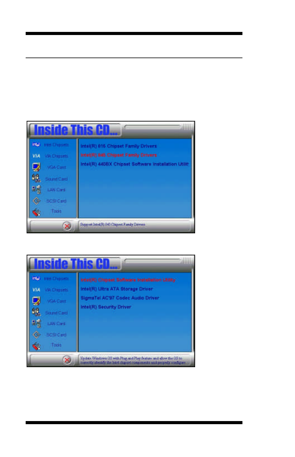 Intel software installation utility, Click intel chipset software installation utility | Socket Mobile Pentium 4 Full Size PICMG CPU Card IB810 User Manual | Page 56 / 78