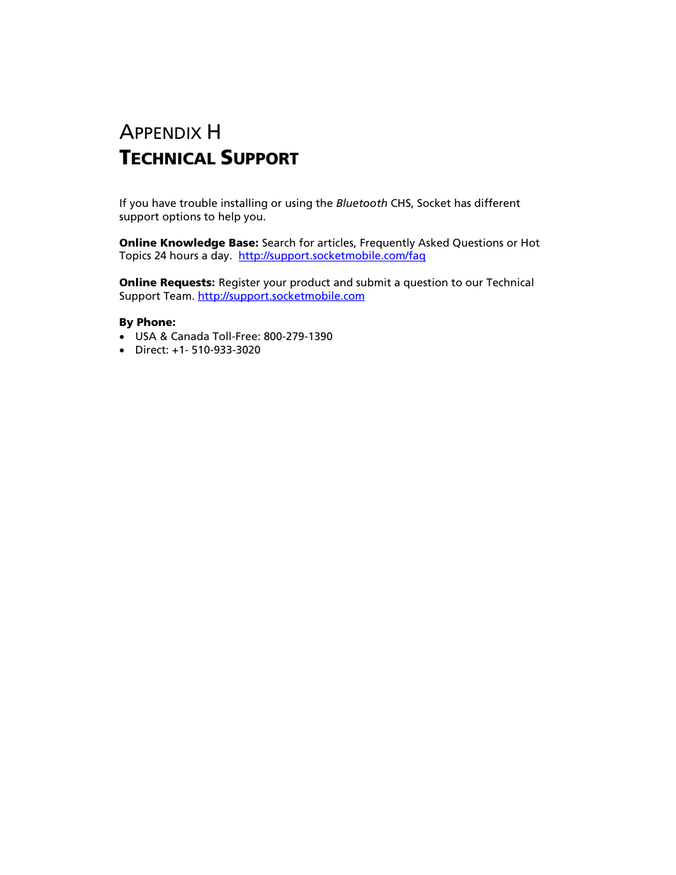 Appendix h technical support, H technical support | Socket Mobile Bluetooth iPAQ User Manual | Page 107 / 114