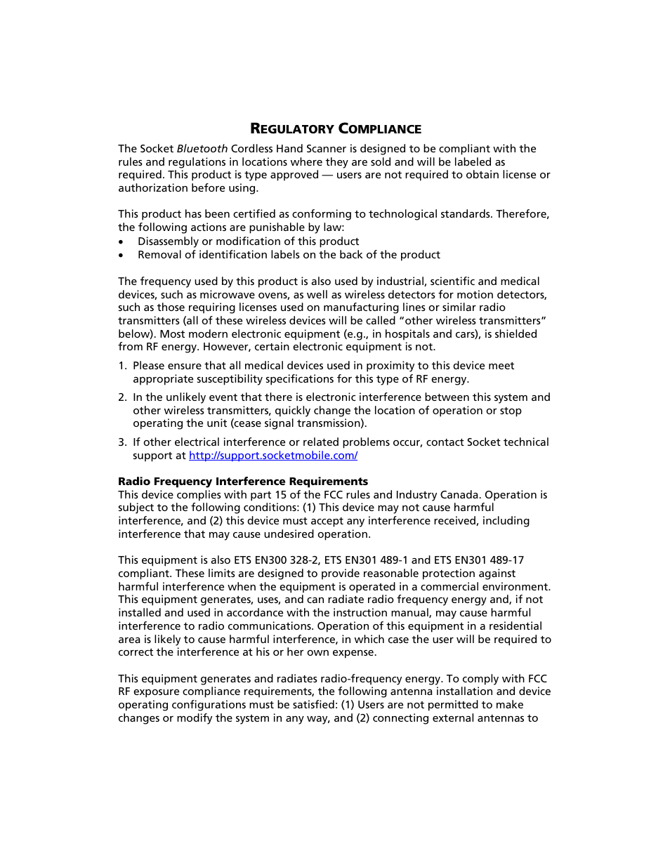 Regulatory compliance | Socket Mobile Bluetooth iPAQ User Manual | Page 110 / 114