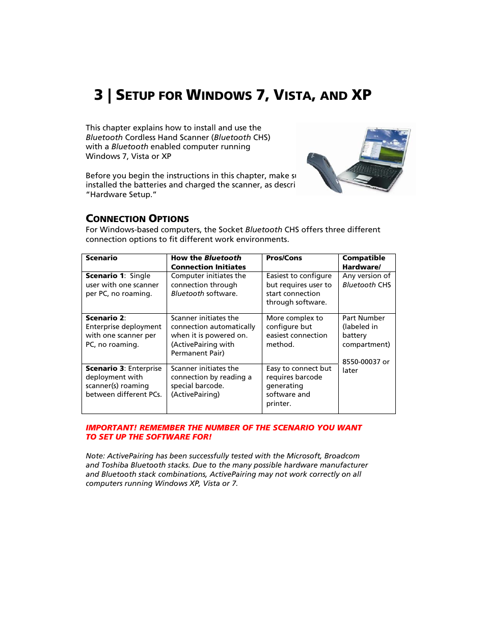 3 | setup for windows 7, vista, and xp, 3 | s, Etup for | Indows, Ista | Socket Mobile Bluetooth iPAQ User Manual | Page 13 / 114