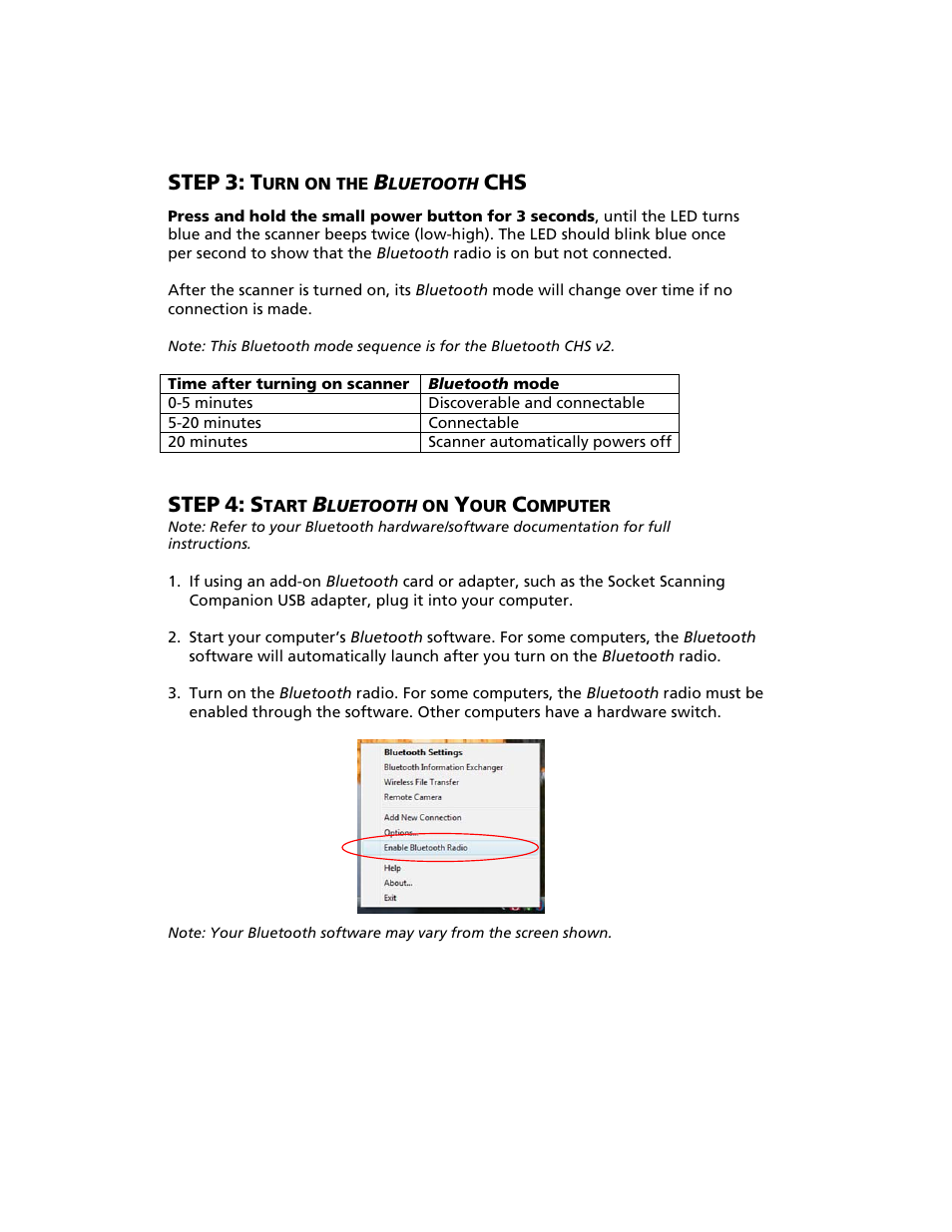 Step 3: turn on the bluetooth chs, Step 4: start bluetooth on your computer, Step | Socket Mobile Bluetooth iPAQ User Manual | Page 16 / 114