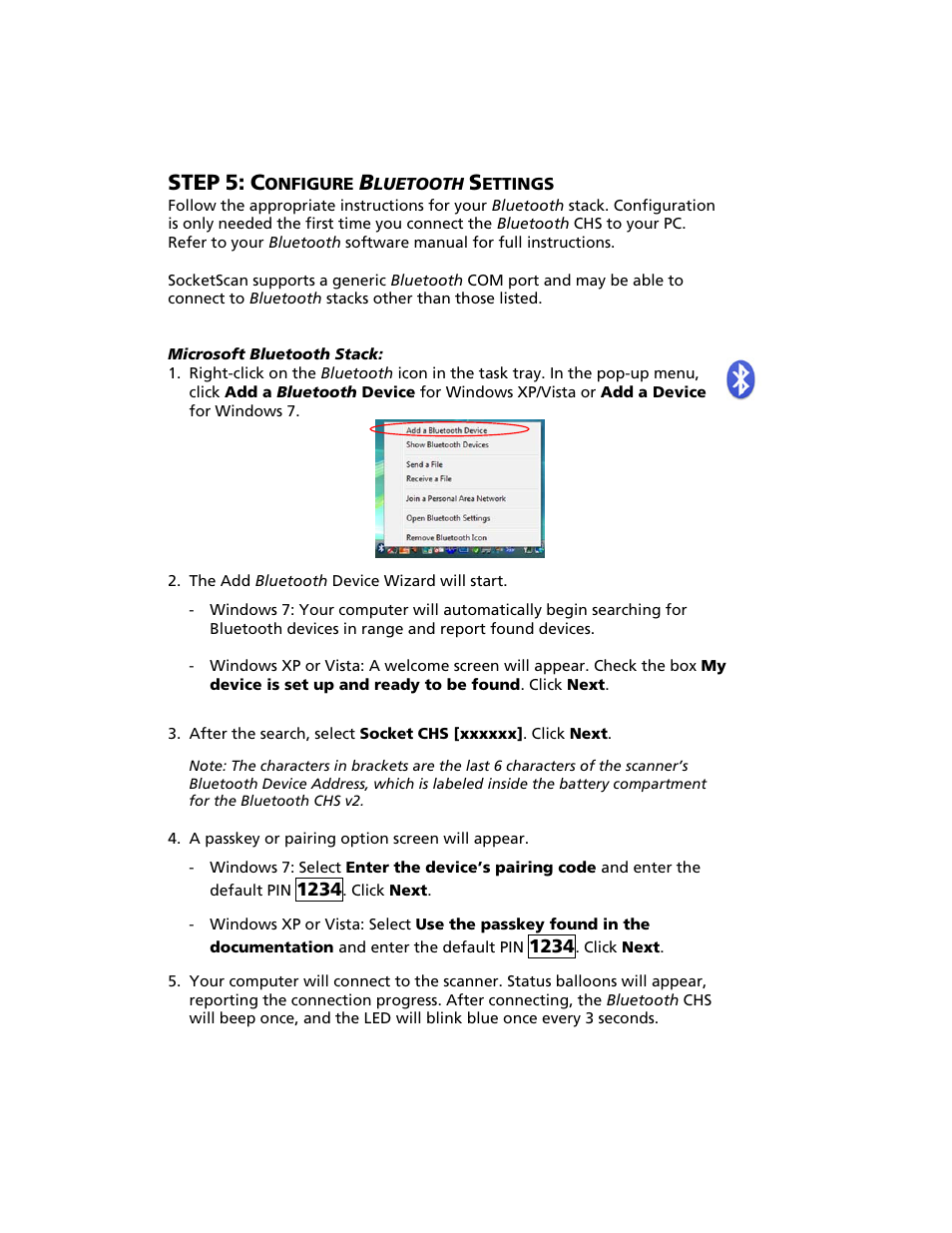 Step 5: configure bluetooth settings, Step | Socket Mobile Bluetooth iPAQ User Manual | Page 17 / 114