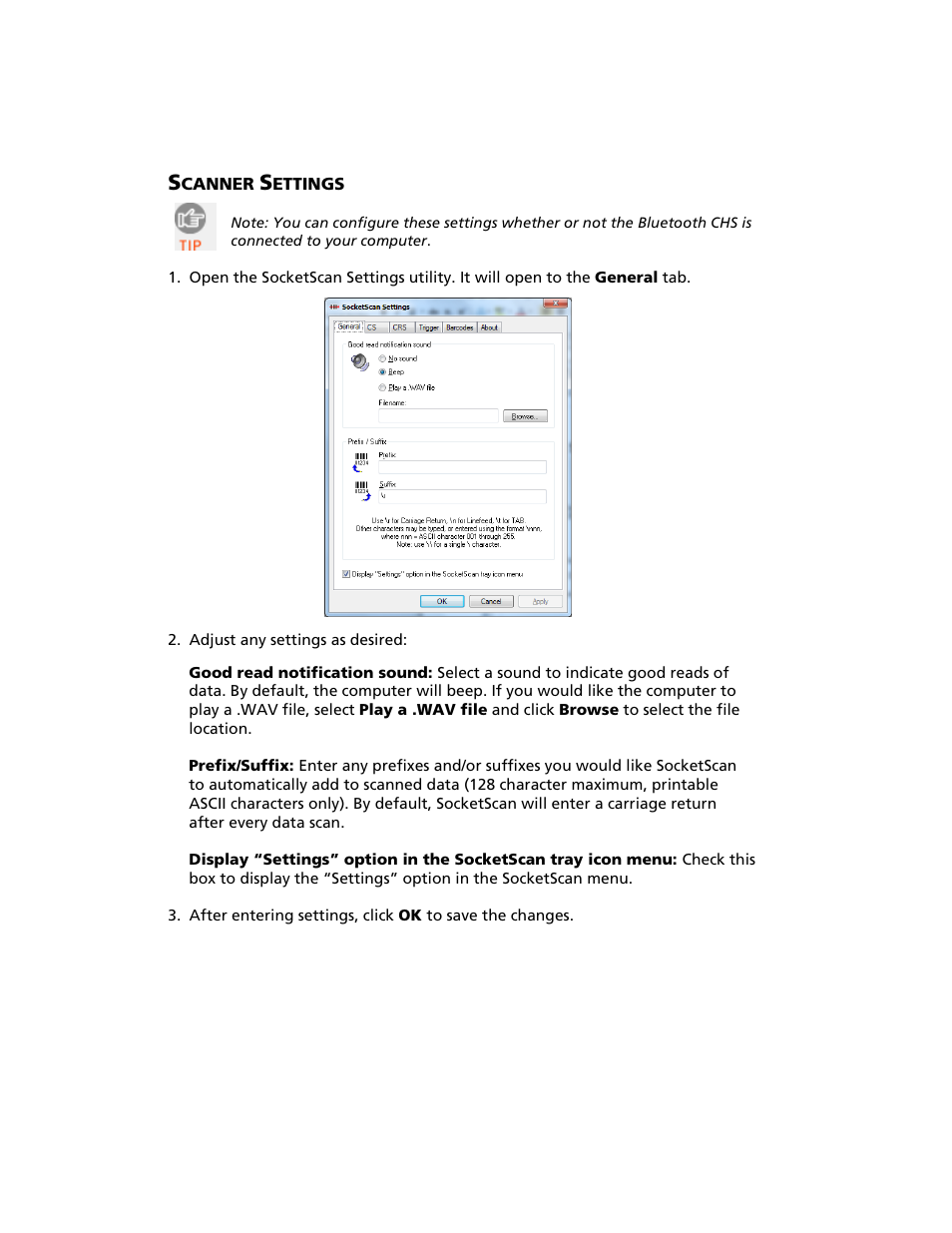 Scanner settings | Socket Mobile Bluetooth iPAQ User Manual | Page 30 / 114