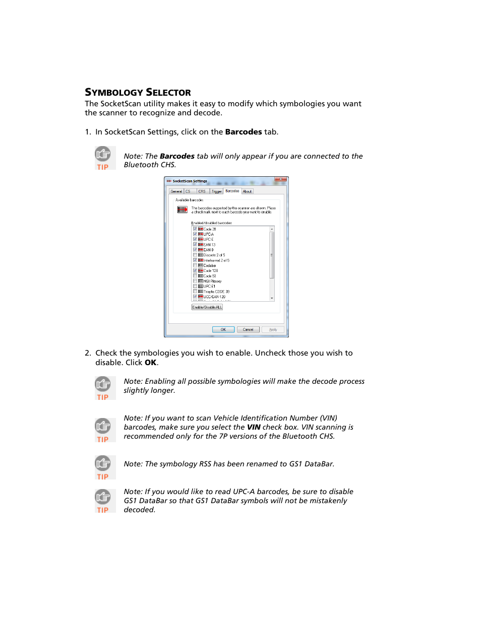 Symbology selector | Socket Mobile Bluetooth iPAQ User Manual | Page 31 / 114