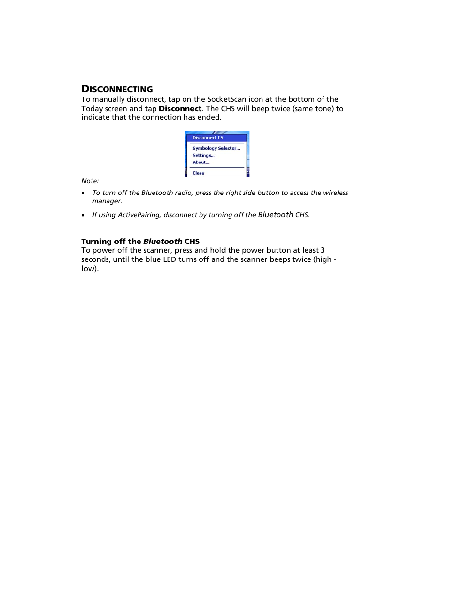 Disconnecting | Socket Mobile Bluetooth iPAQ User Manual | Page 44 / 114