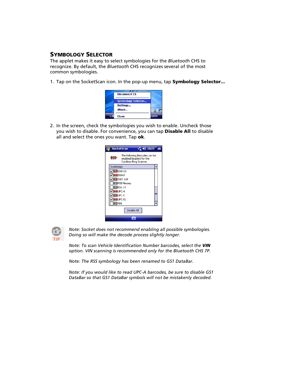 Symbology selector | Socket Mobile Bluetooth iPAQ User Manual | Page 45 / 114