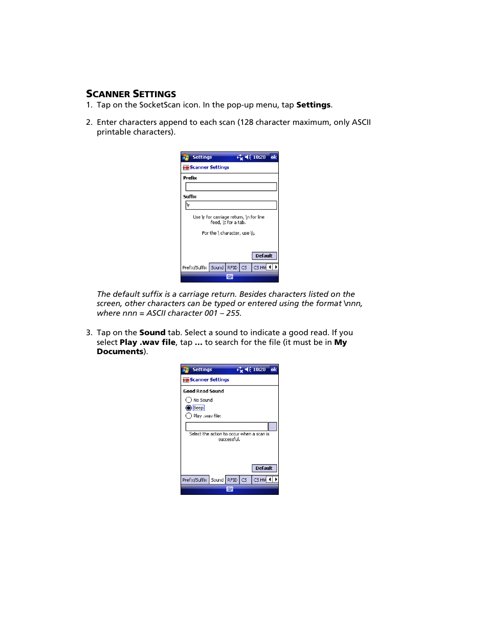 Scanner settings | Socket Mobile Bluetooth iPAQ User Manual | Page 46 / 114