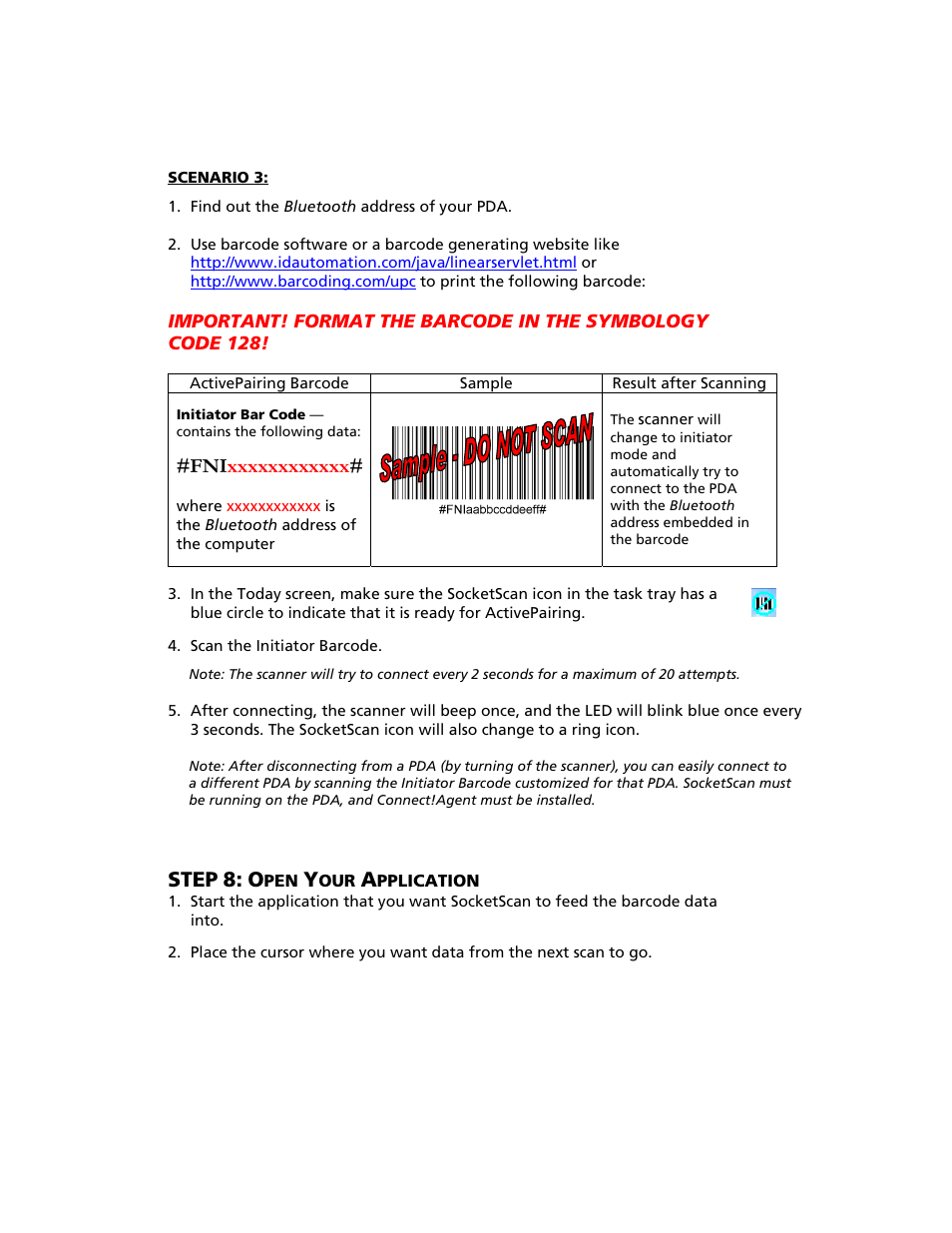 Step 8: open your application, Step | Socket Mobile Bluetooth iPAQ User Manual | Page 59 / 114