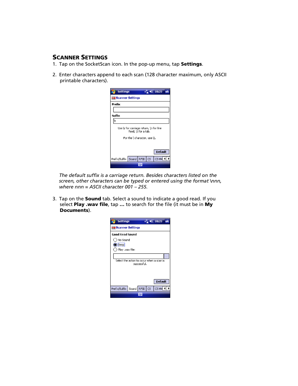 Scanner settings | Socket Mobile Bluetooth iPAQ User Manual | Page 63 / 114
