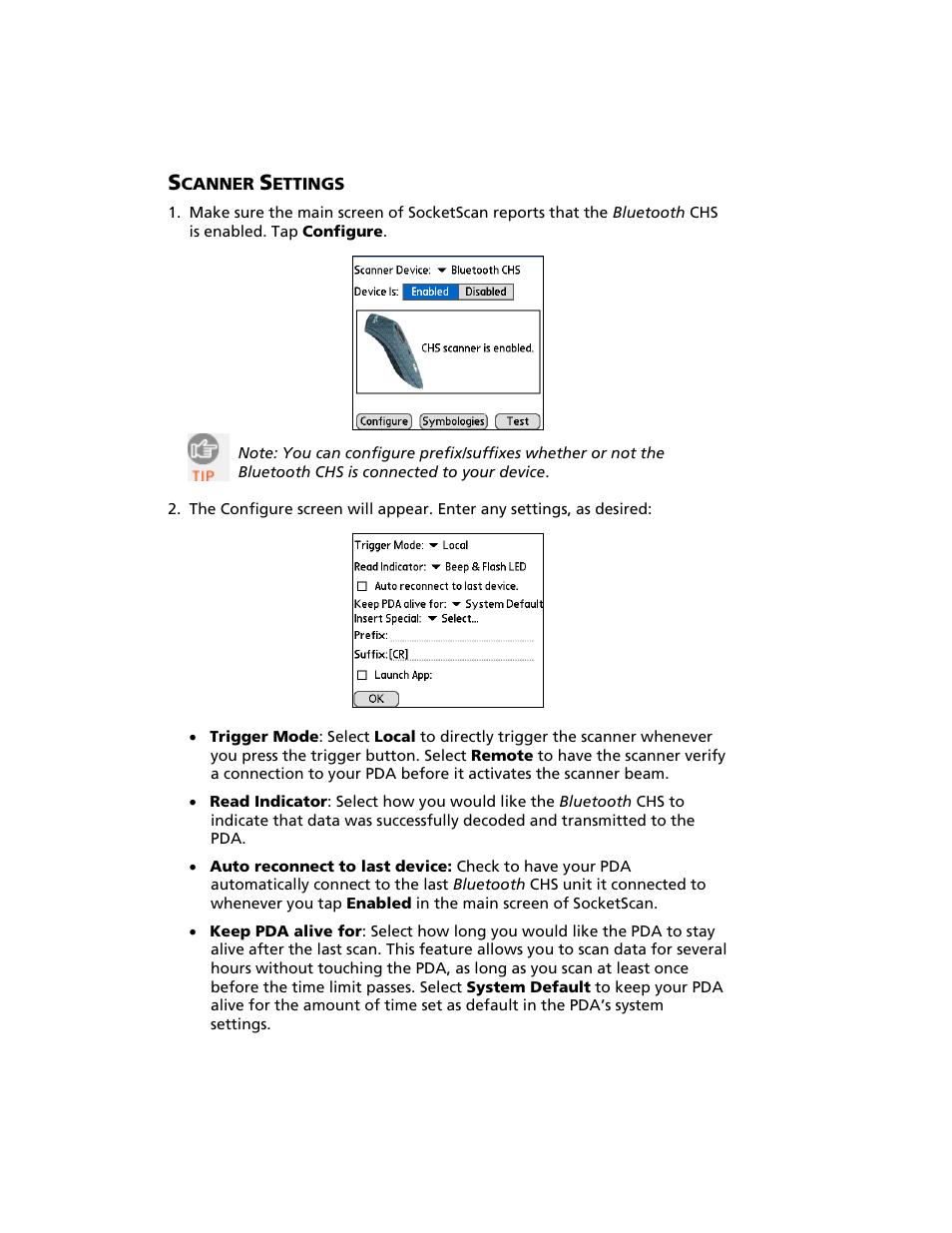 Scanner settings | Socket Mobile Bluetooth iPAQ User Manual | Page 74 / 114