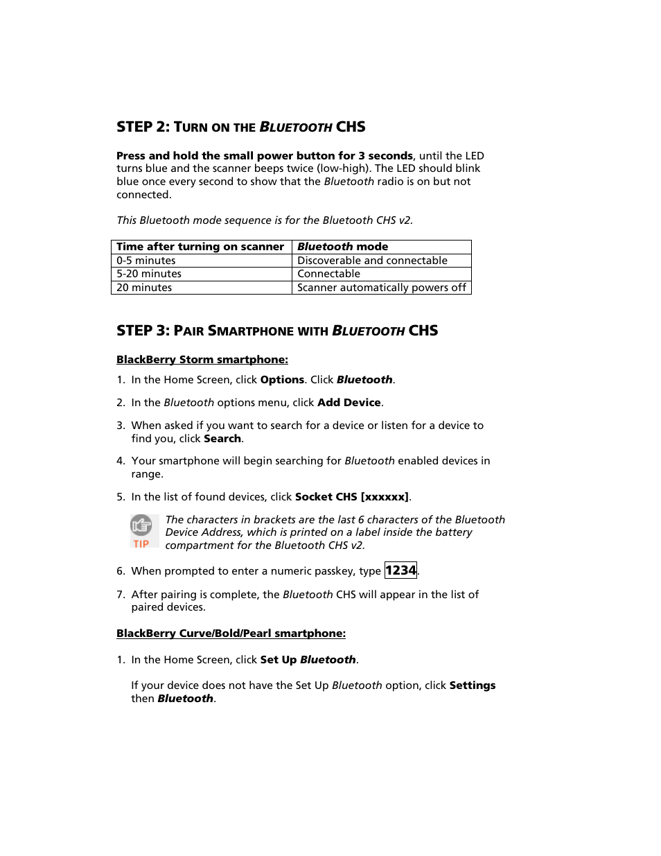 Step 2: turn on the bluetooth chs, Step 3: pair smartphone with bluetooth chs, Step | Socket Mobile Bluetooth iPAQ User Manual | Page 80 / 114