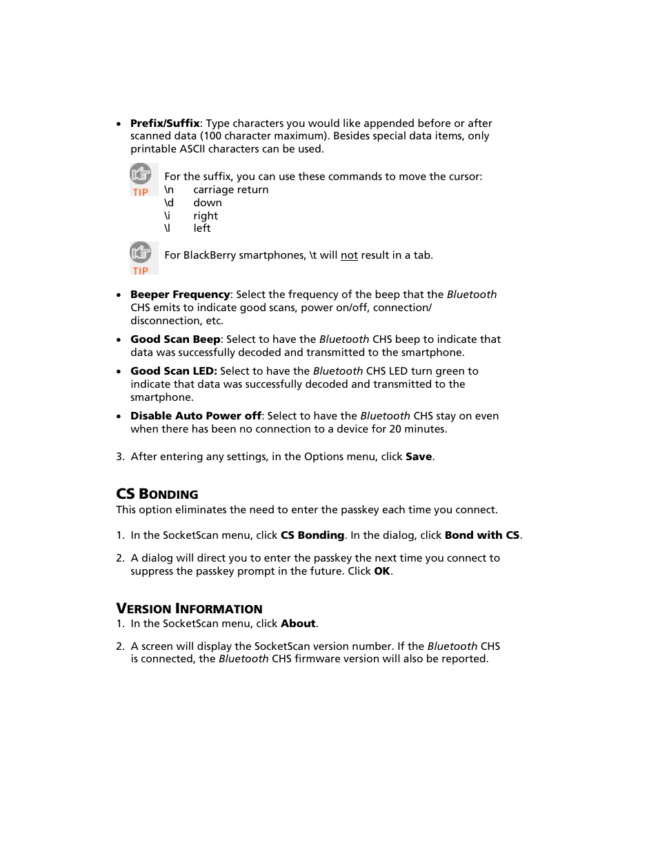 Cs bonding, Version information | Socket Mobile Bluetooth iPAQ User Manual | Page 84 / 114