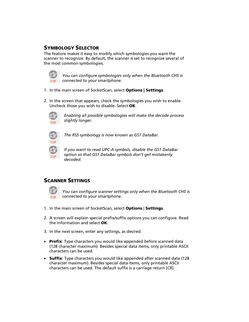 Symbology selector, Scanner settings | Socket Mobile Bluetooth iPAQ User Manual | Page 90 / 114