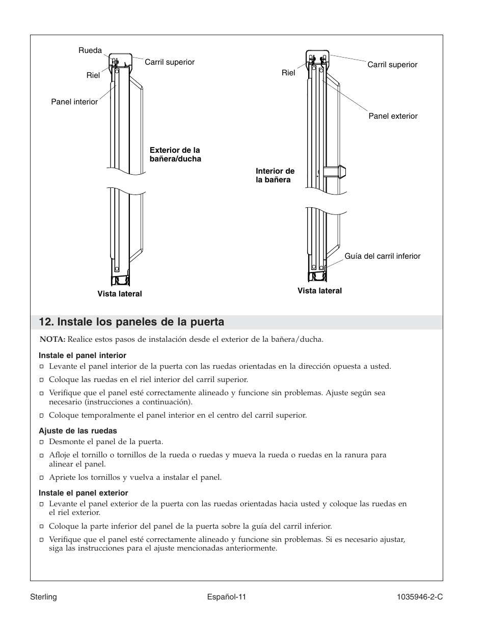 Instale los paneles de la puerta | Sterling Plumbing Bypass Shower Doors 6065 User Manual | Page 39 / 44