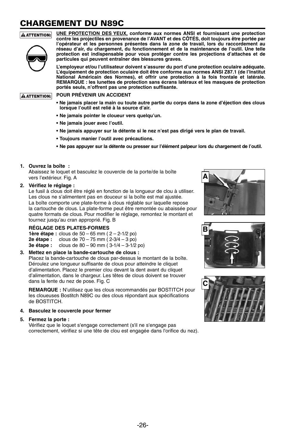 Chargement du n89c, Ab c | Bostitch N89C User Manual | Page 26 / 32