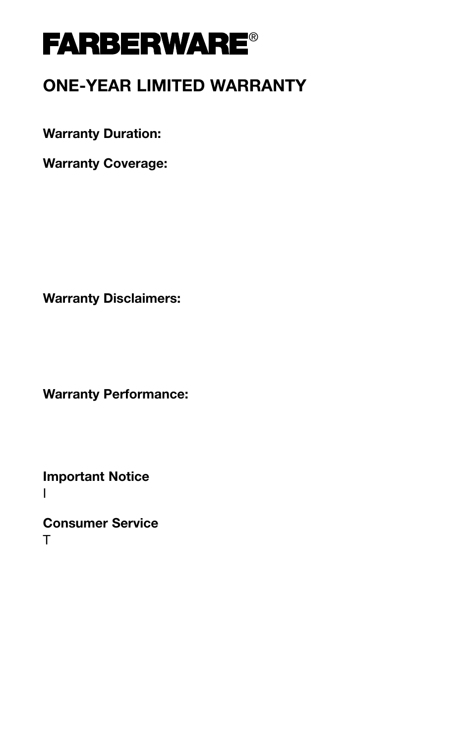 One-year limited warranty | FARBERWARE AUTOMATIC STAINLESS STEEL COFFEE URN FSU 122 User Manual | Page 6 / 6