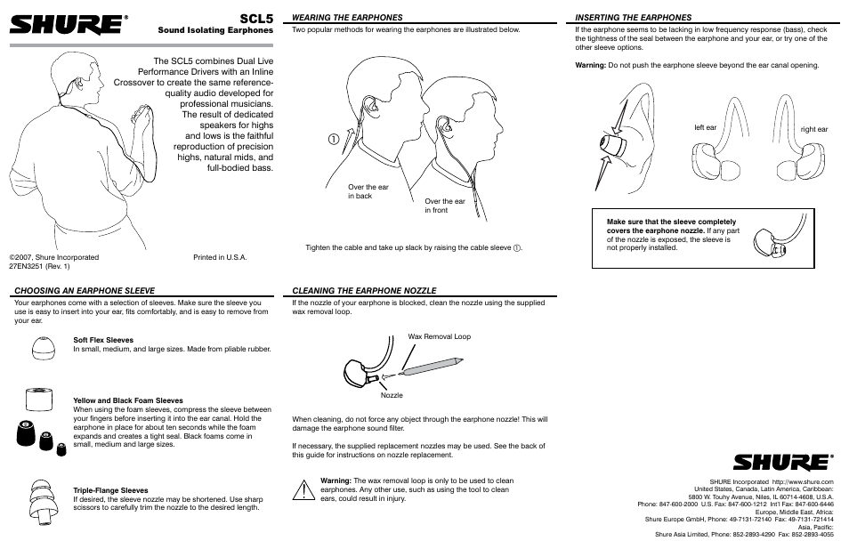 Shure SCL5 User Manual | 2 pages