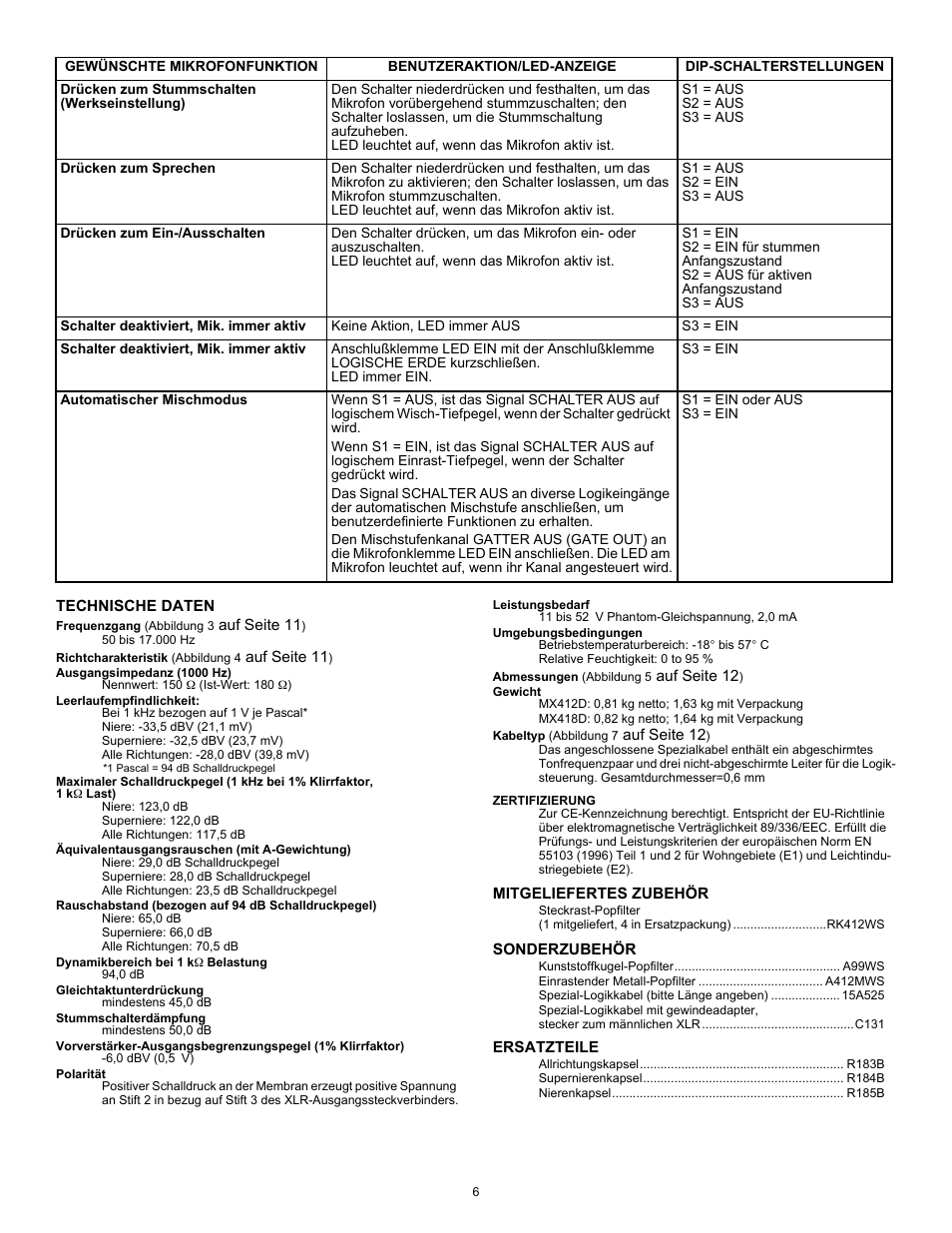 Shure MX400D User Manual | Page 6 / 12