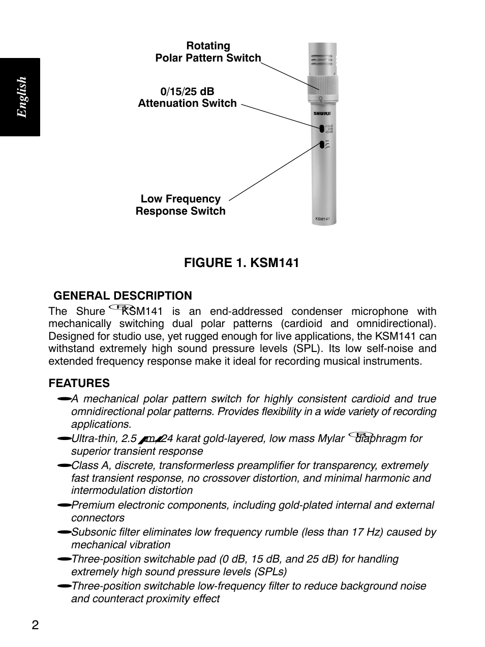 2english, Figure 1. ksm141 | Shure KSM141 User Manual | Page 3 / 11