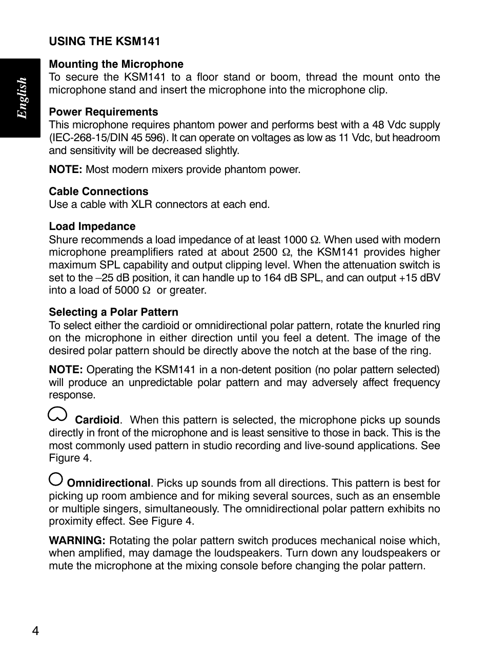 4english | Shure KSM141 User Manual | Page 5 / 11