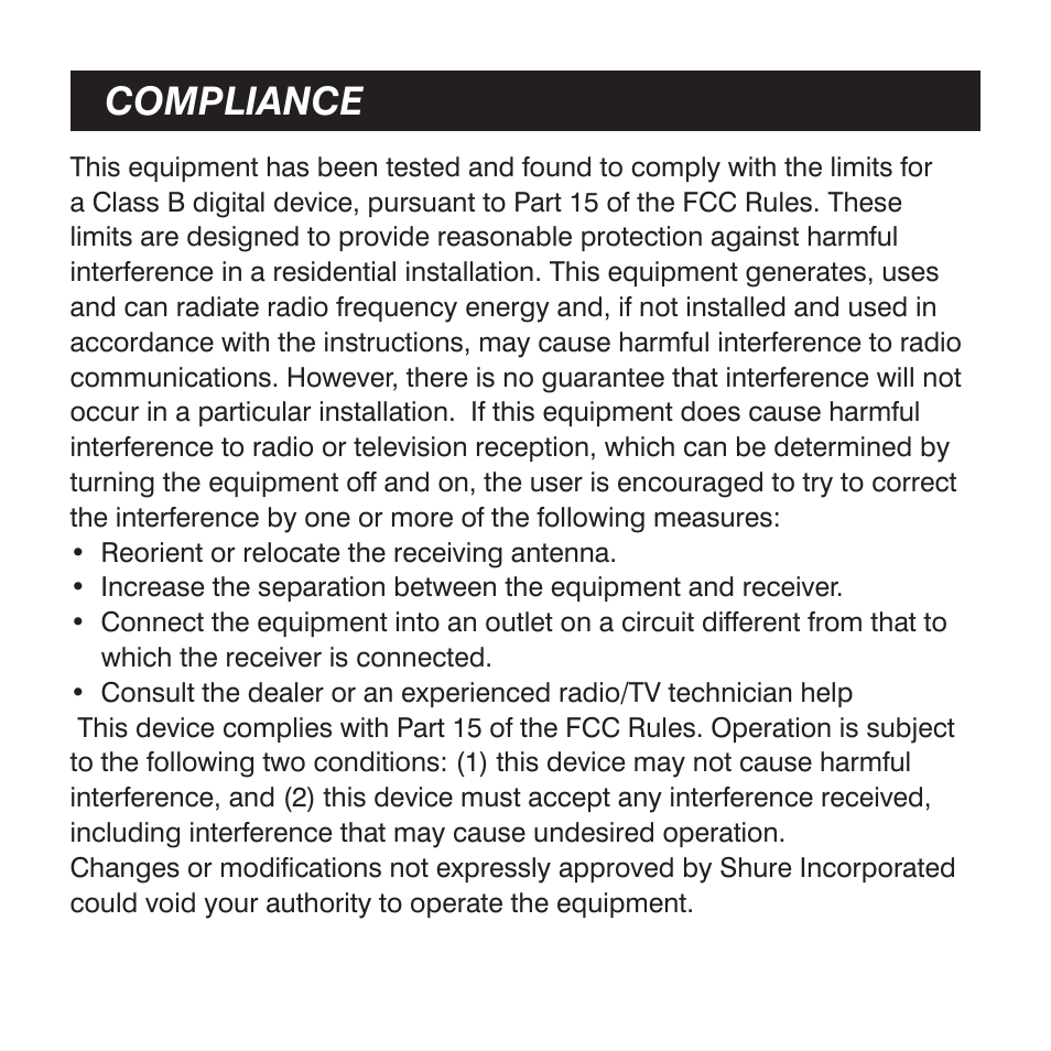 Compliance | Shure 27EU3222B User Manual | Page 8 / 9