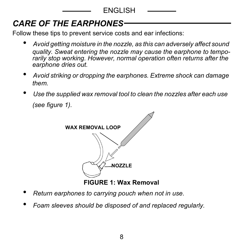 Care of the earphones | Shure E5C User Manual | Page 10 / 63