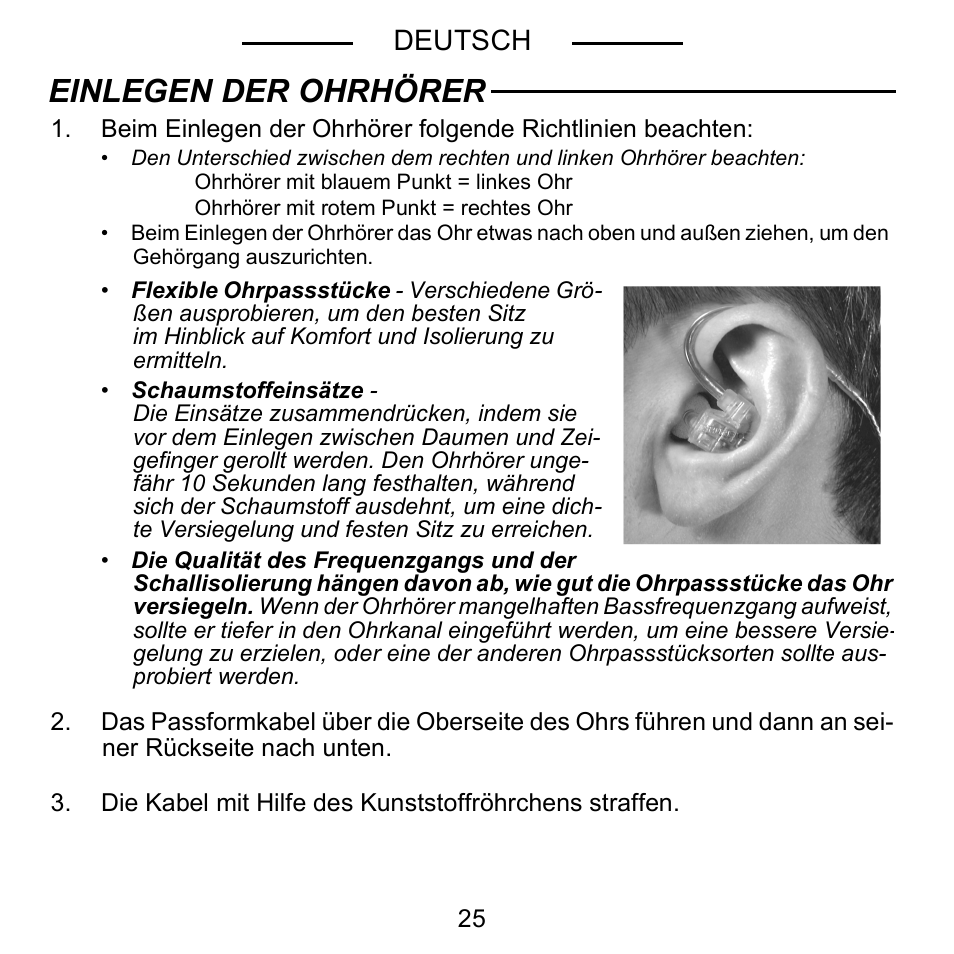 Einlegen der ohrhörer, Deutsch | Shure E5C User Manual | Page 27 / 63