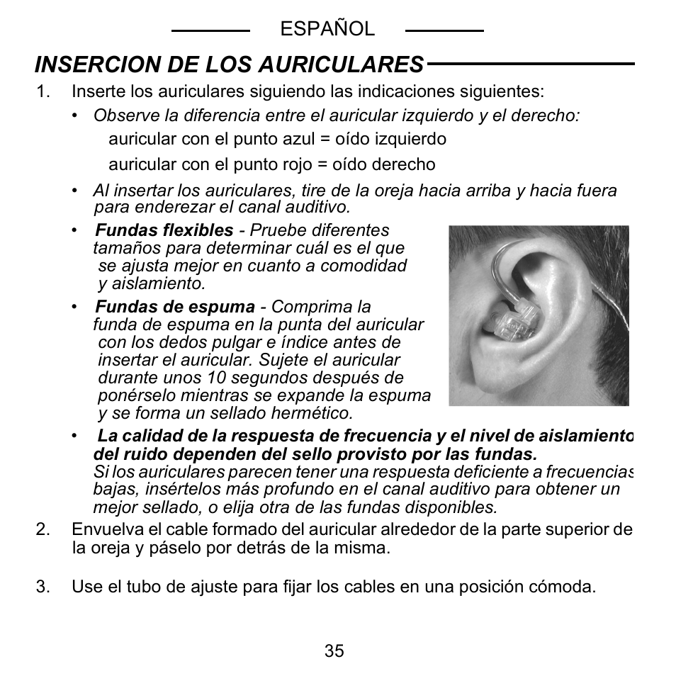 Insercion de los auriculares | Shure E5C User Manual | Page 37 / 63