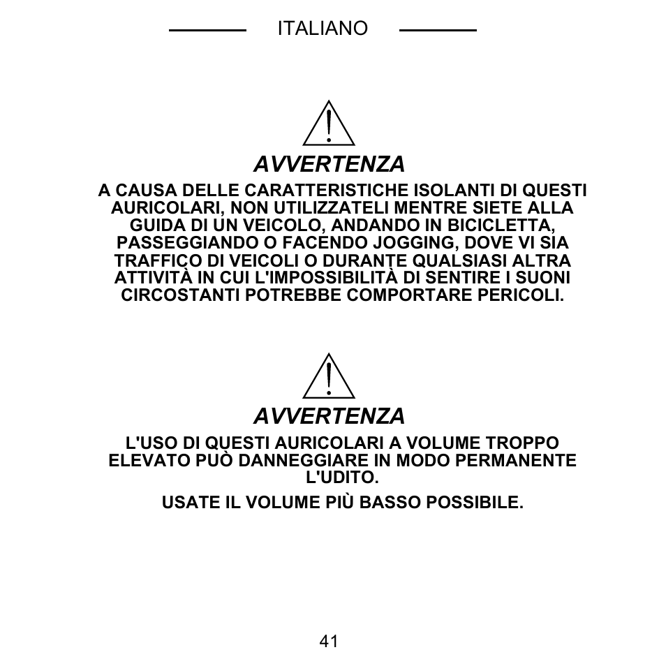 Avvertenza | Shure E5C User Manual | Page 43 / 63