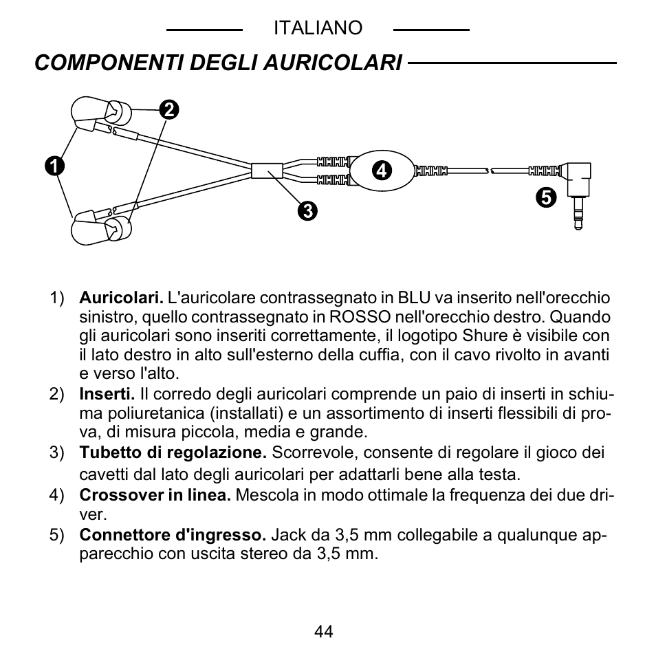 Componenti degli auricolari | Shure E5C User Manual | Page 46 / 63