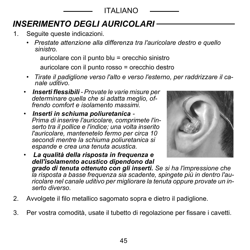 Inserimento degli auricolari | Shure E5C User Manual | Page 47 / 63