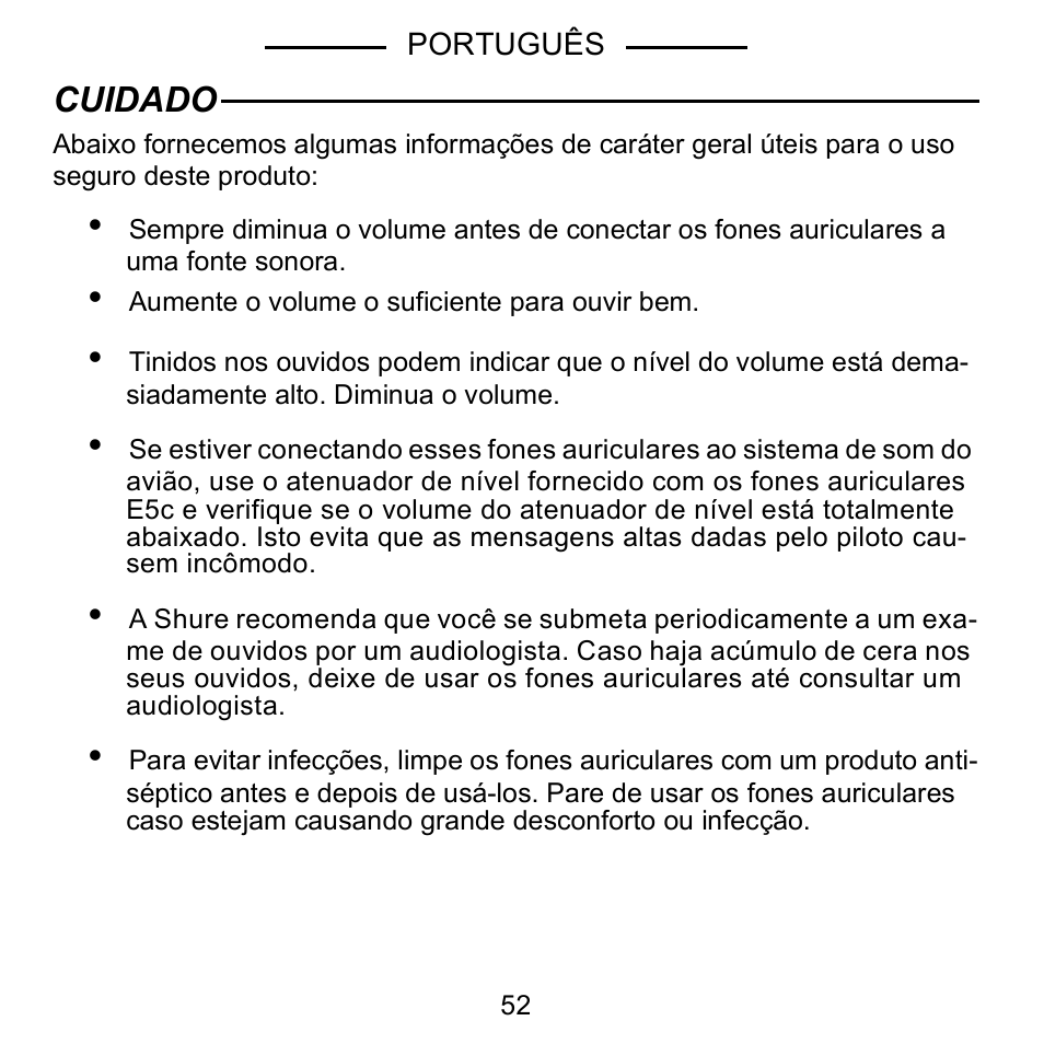 Cuidado | Shure E5C User Manual | Page 54 / 63