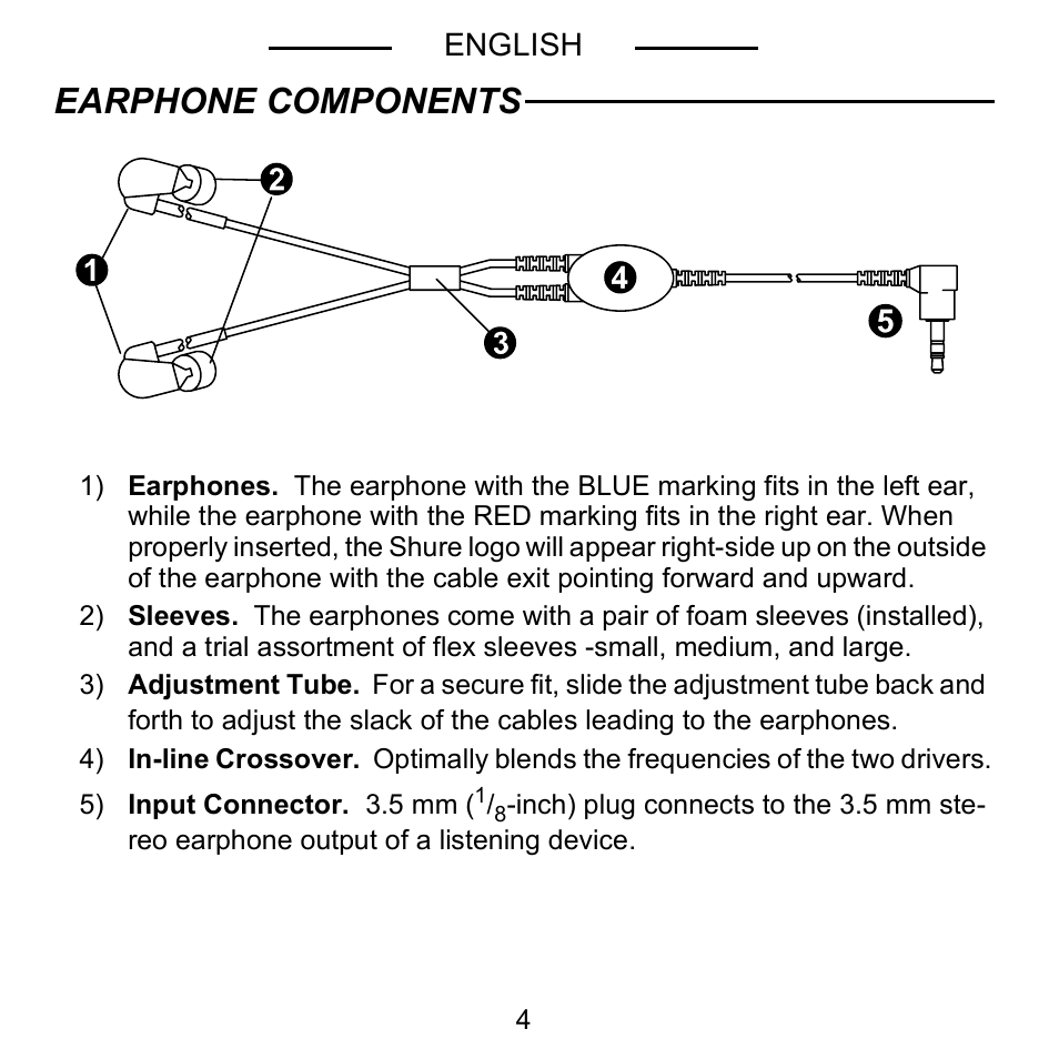 Earphone components | Shure E5C User Manual | Page 6 / 63