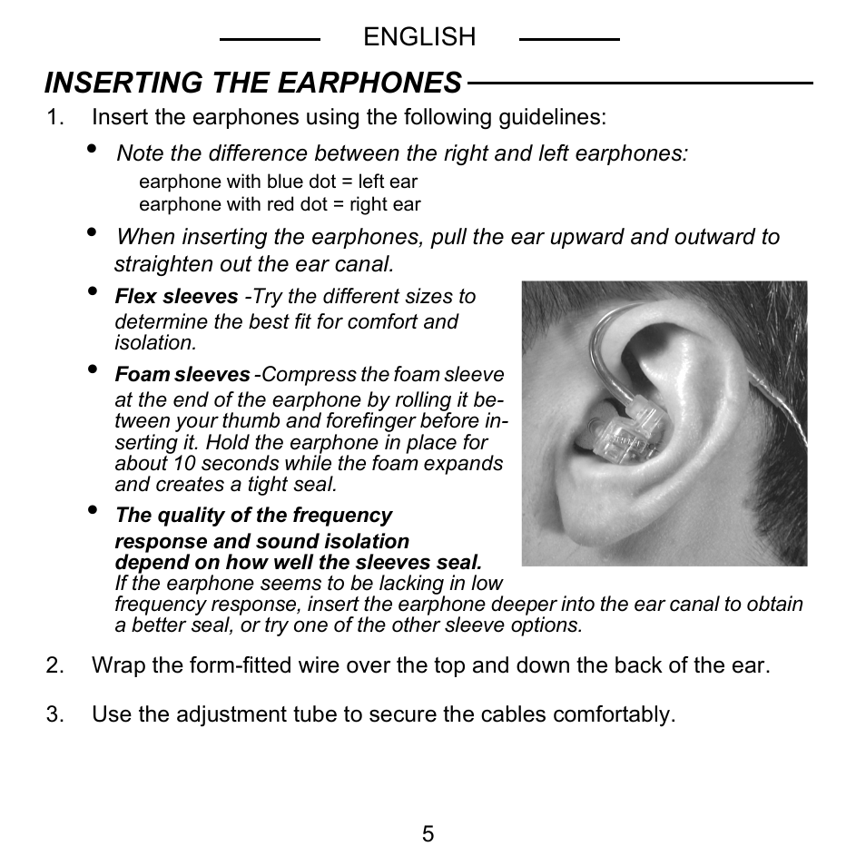 Inserting the earphones | Shure E5C User Manual | Page 7 / 63