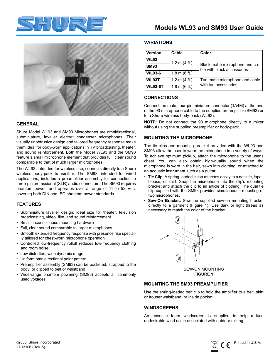 Shure WL93 User Manual | 6 pages