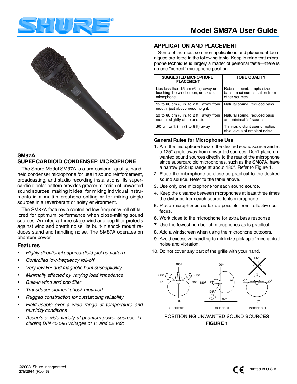 Shure SM87A User Manual | 12 pages