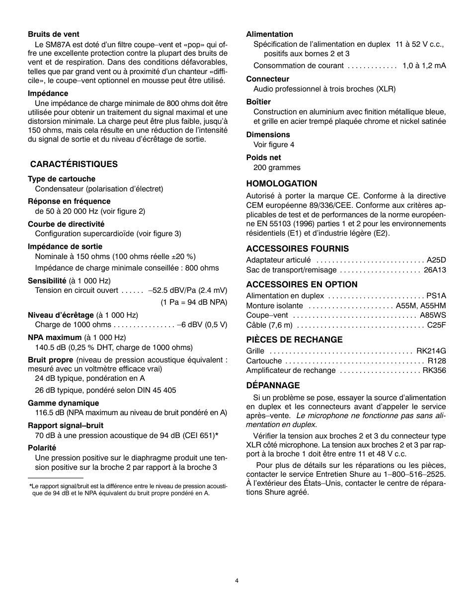 Shure SM87A User Manual | Page 4 / 12