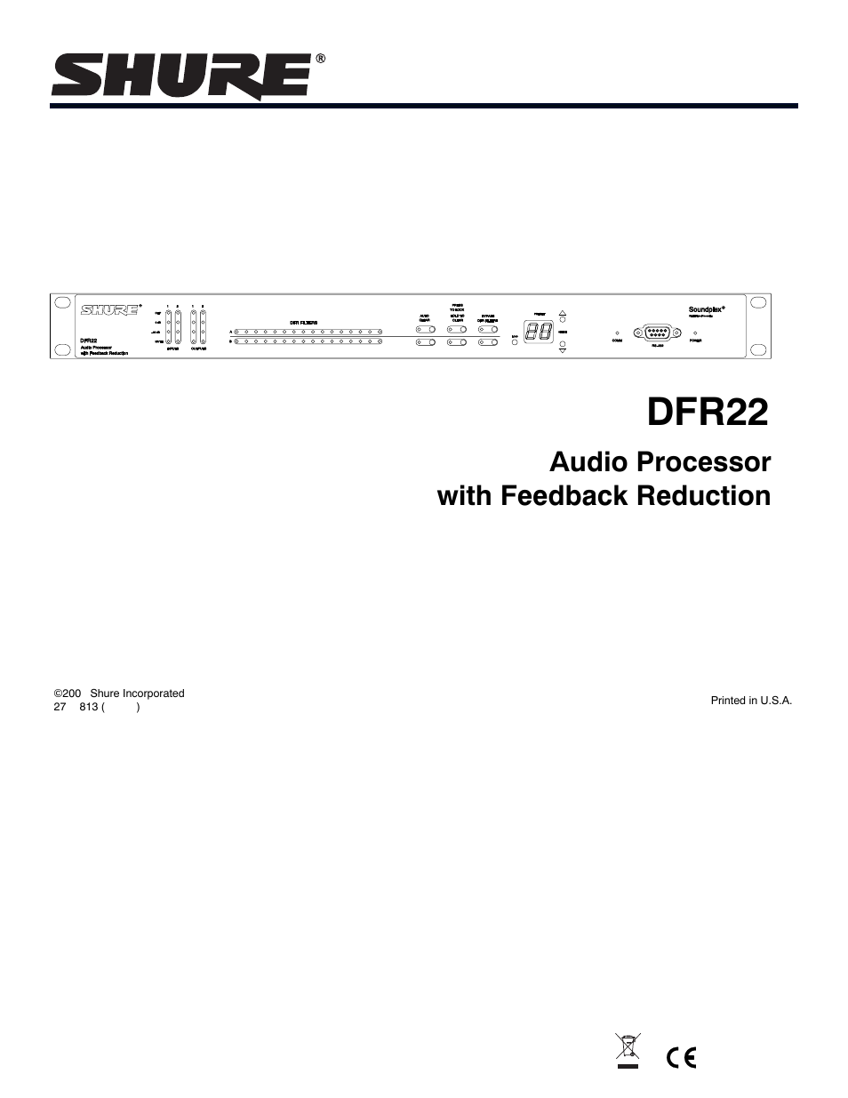 Shure AUDIO PROCESSOR WITH FEEDBACK REDUCTION DFR22 User Manual | 13 pages