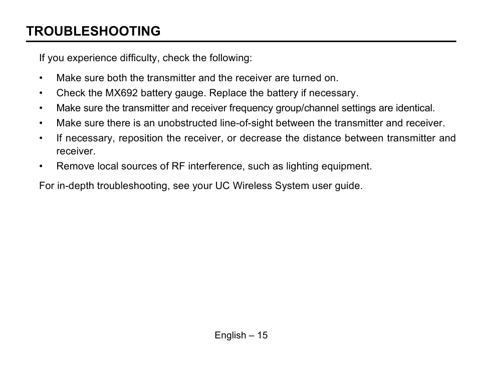 Troubleshooting | Shure MX692 User Manual | Page 16 / 20