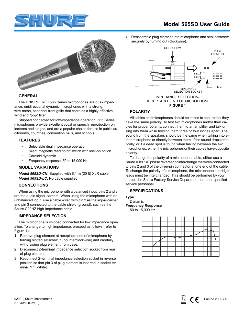 Shure 565SD User Manual | 12 pages