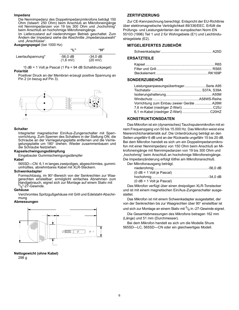 Shure 565SD User Manual | Page 6 / 12