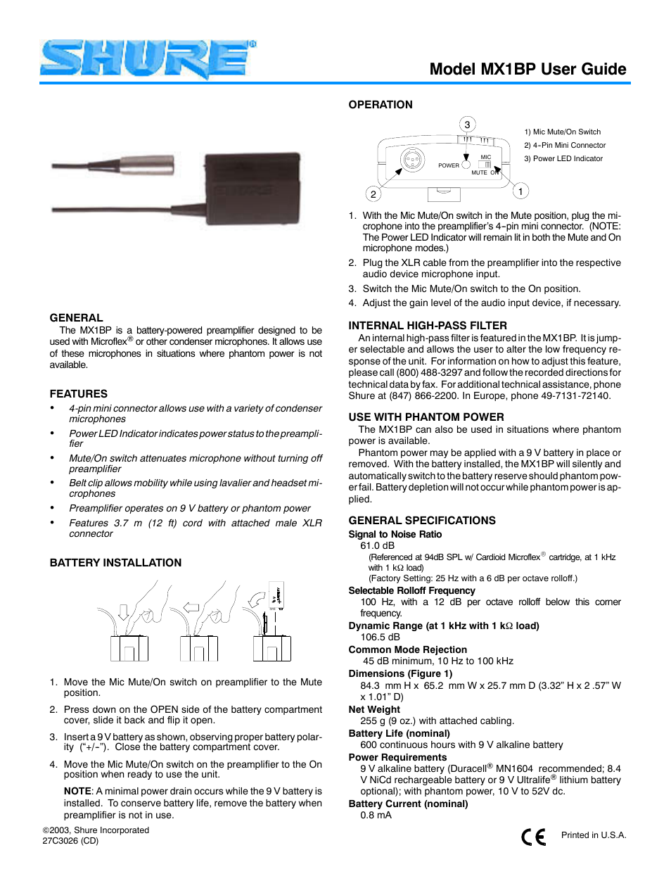 Shure MX1BP User Manual | 12 pages