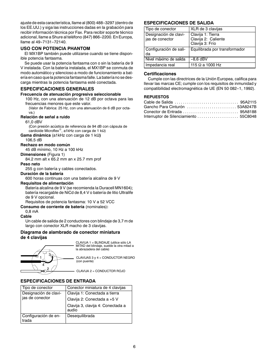 Shure MX1BP User Manual | Page 6 / 12