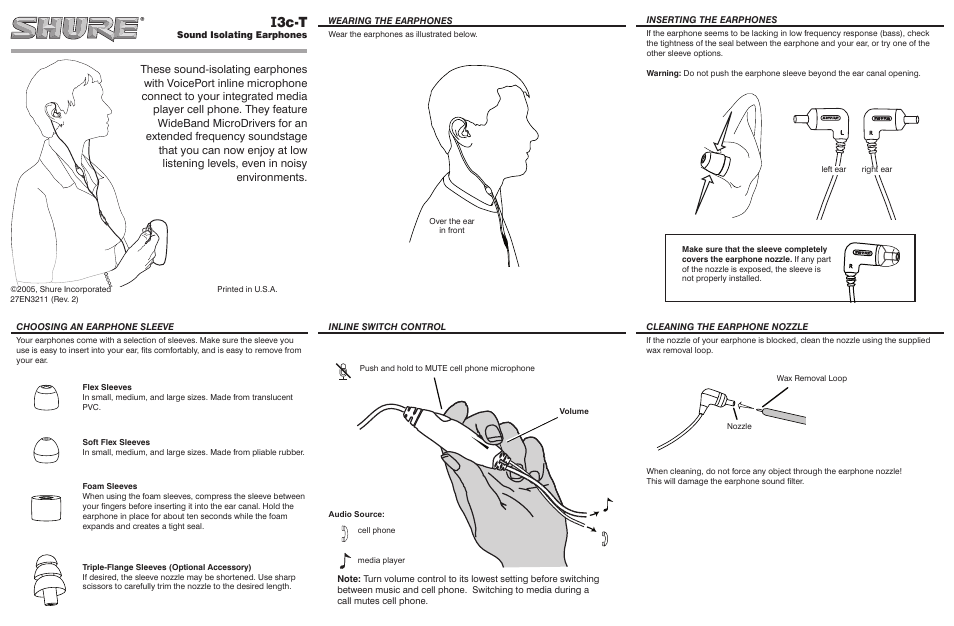 Shure i3c-t User Manual | 2 pages