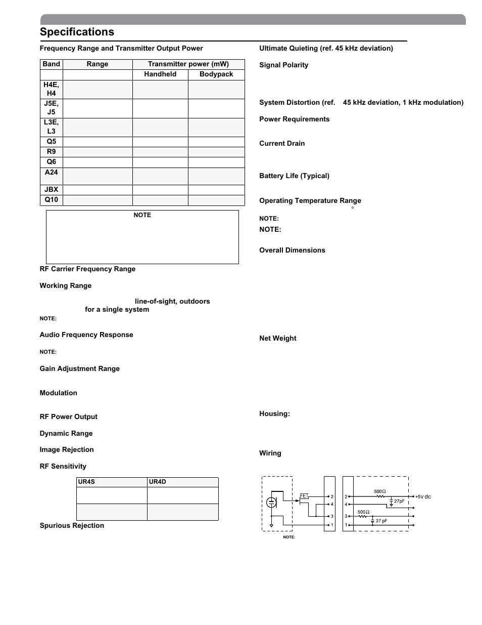 Specifications | Shure The SM58 Vocal Artist UHF User Manual | Page 15 / 34