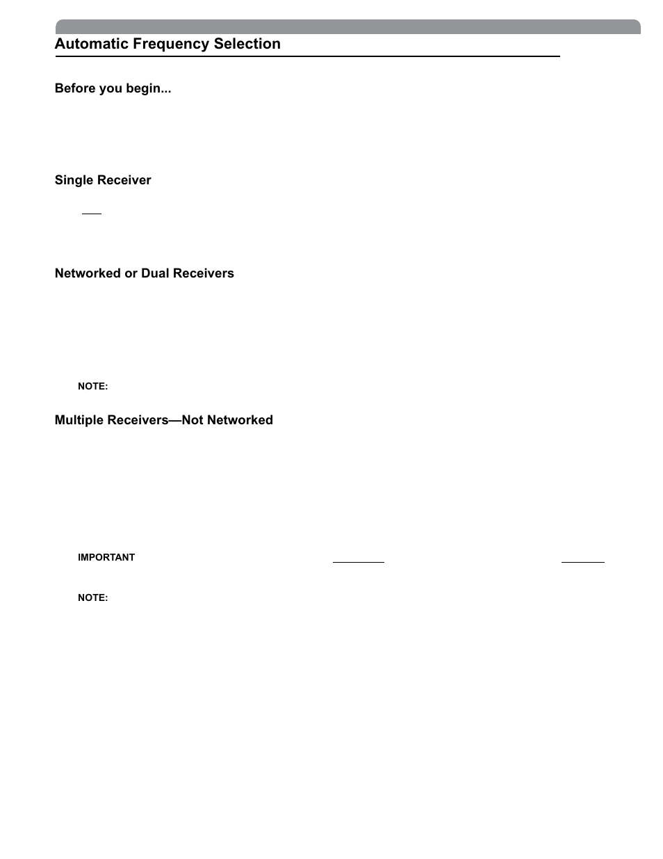 Automatic frequency selection, Before you begin, Single receiver | Networked or dual receivers, Multiple receivers—not networked | Shure The SM58 Vocal Artist UHF User Manual | Page 9 / 34