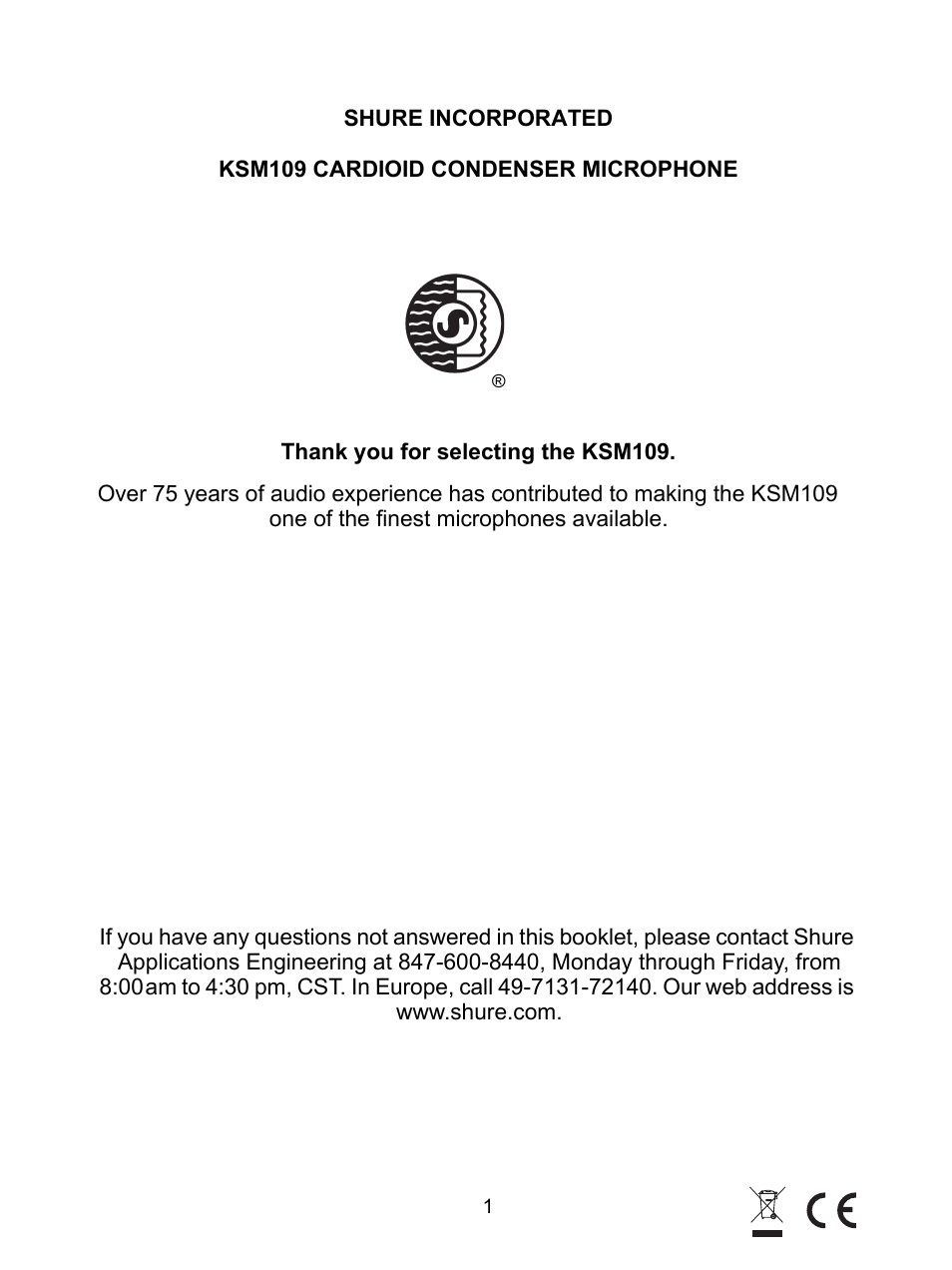 Shure KSM109 User Manual | Page 2 / 10